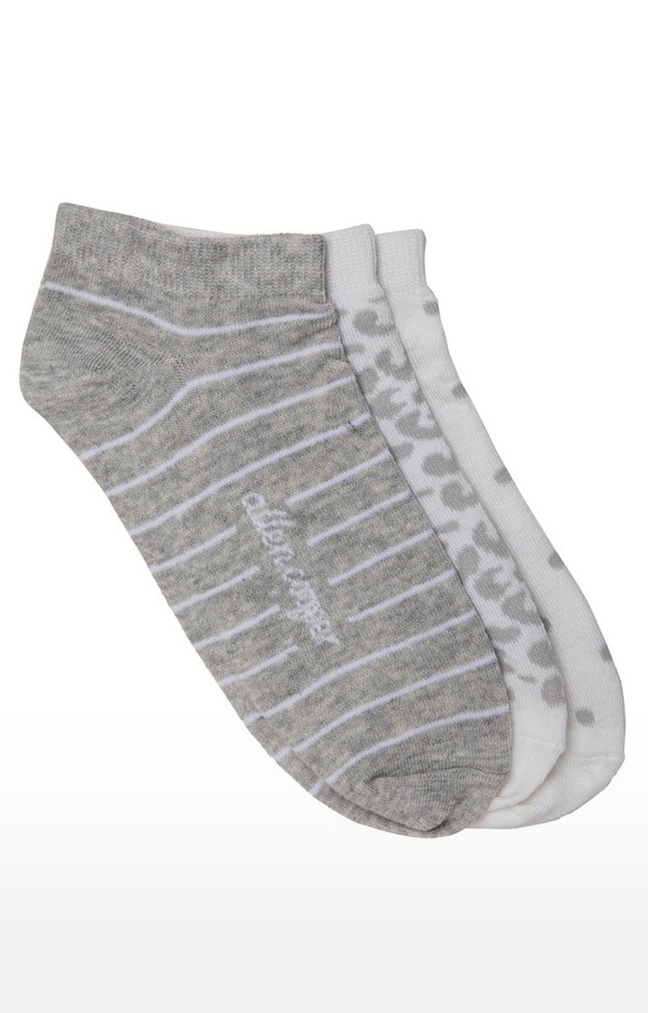 Allen Cooper | Allen Cooper Grey and White Pack of 3 Ankle Socks For Men 0