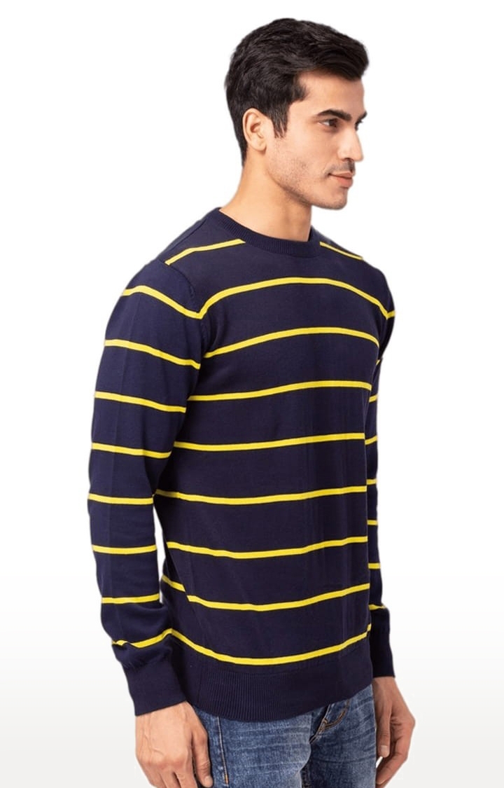 Men's Blue Cotton Striped Sweater