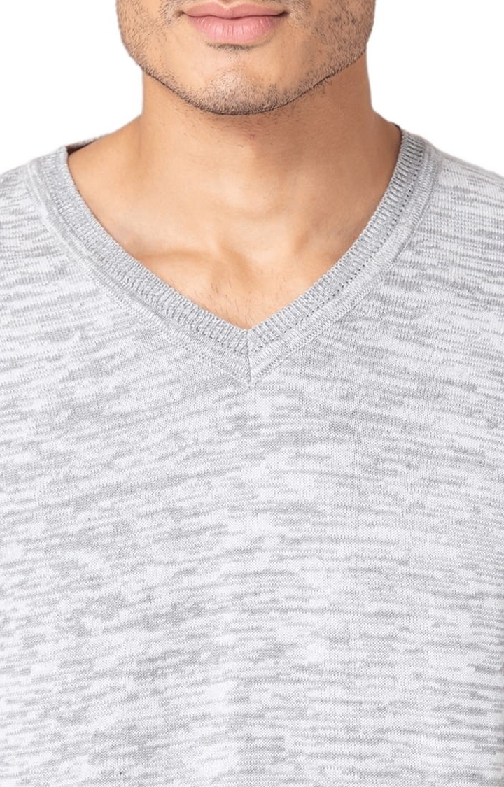 Allen Cooper | Men's Grey Cotton Melange Textured Sweater 3