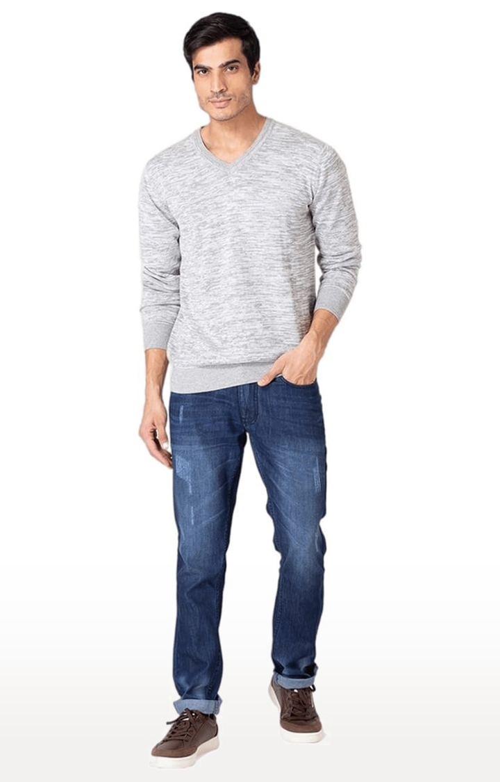 Allen Cooper | Men's Grey Cotton Melange Textured Sweater 1