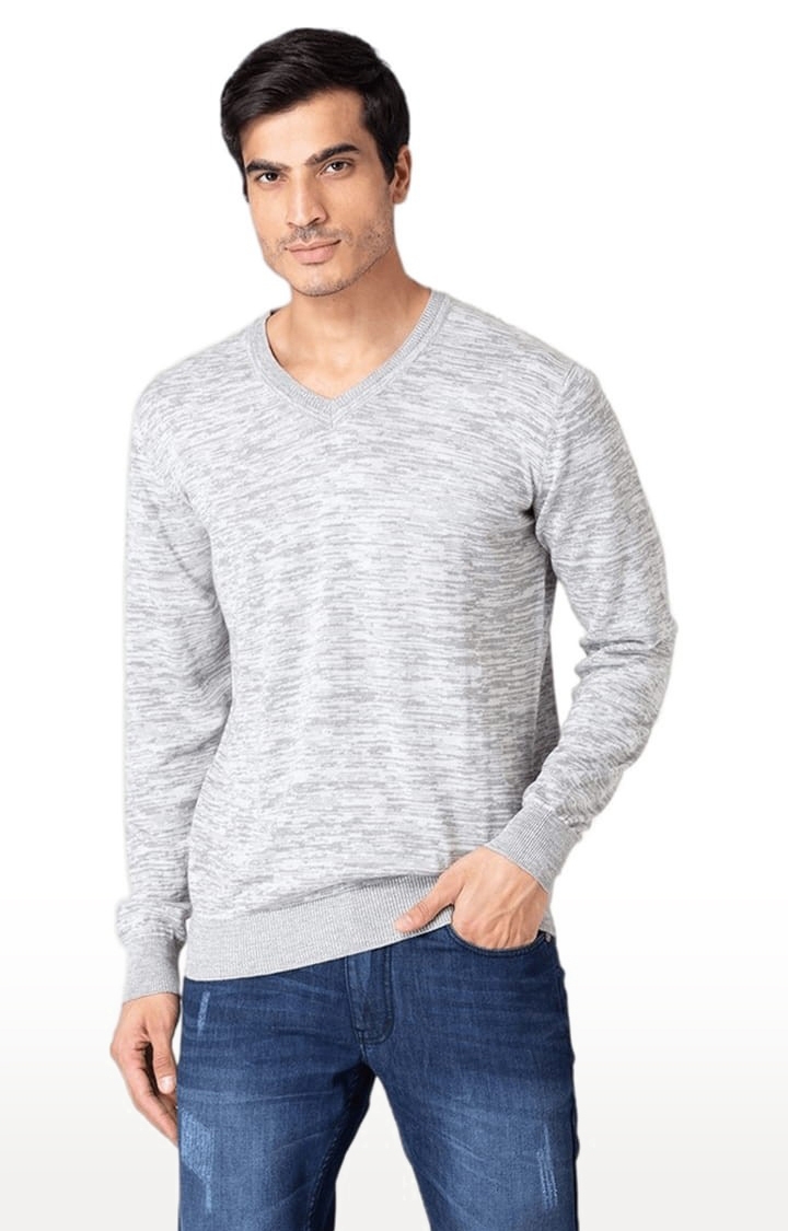 Allen Cooper | Men's Grey Cotton Melange Textured Sweater 0