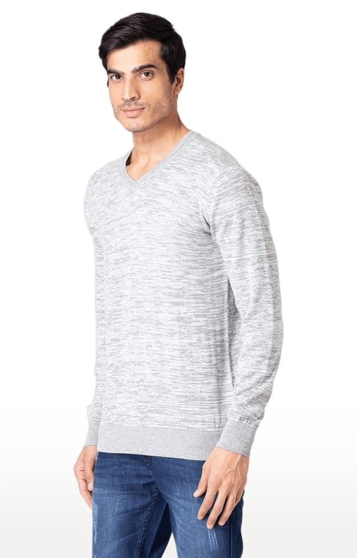 Allen Cooper | Men's Grey Cotton Melange Textured Sweater 2