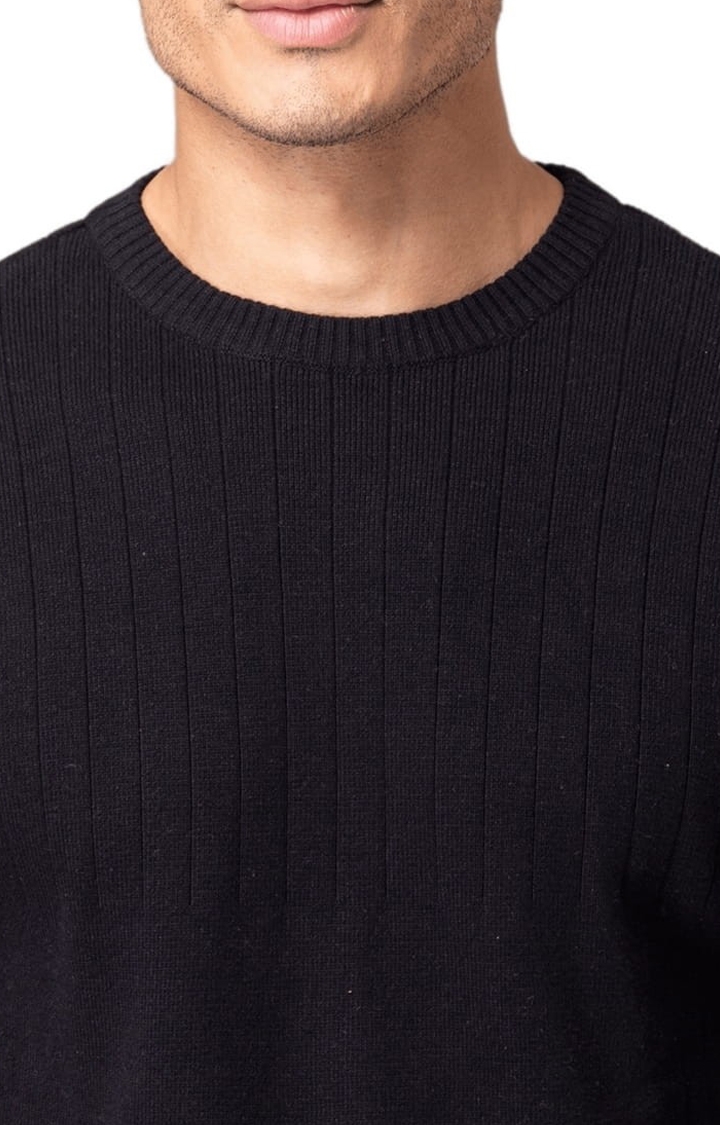 Allen Cooper | Men's Black Cotton Striped Sweater 3