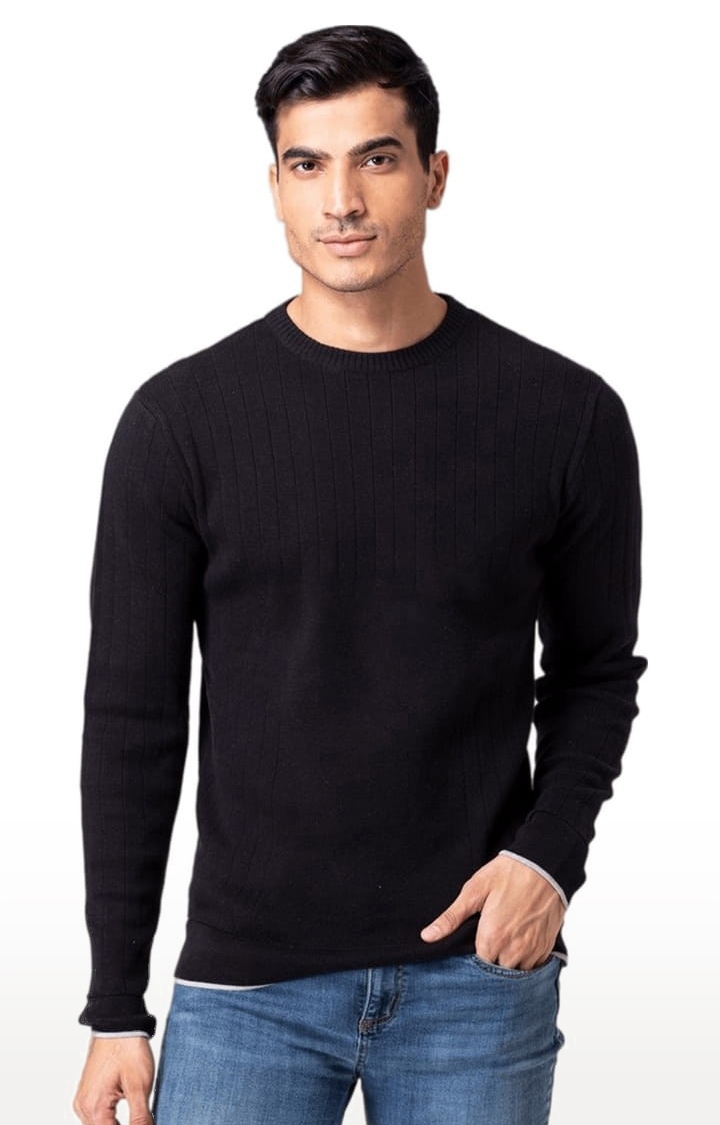 Allen Cooper | Men's Black Cotton Striped Sweater 0