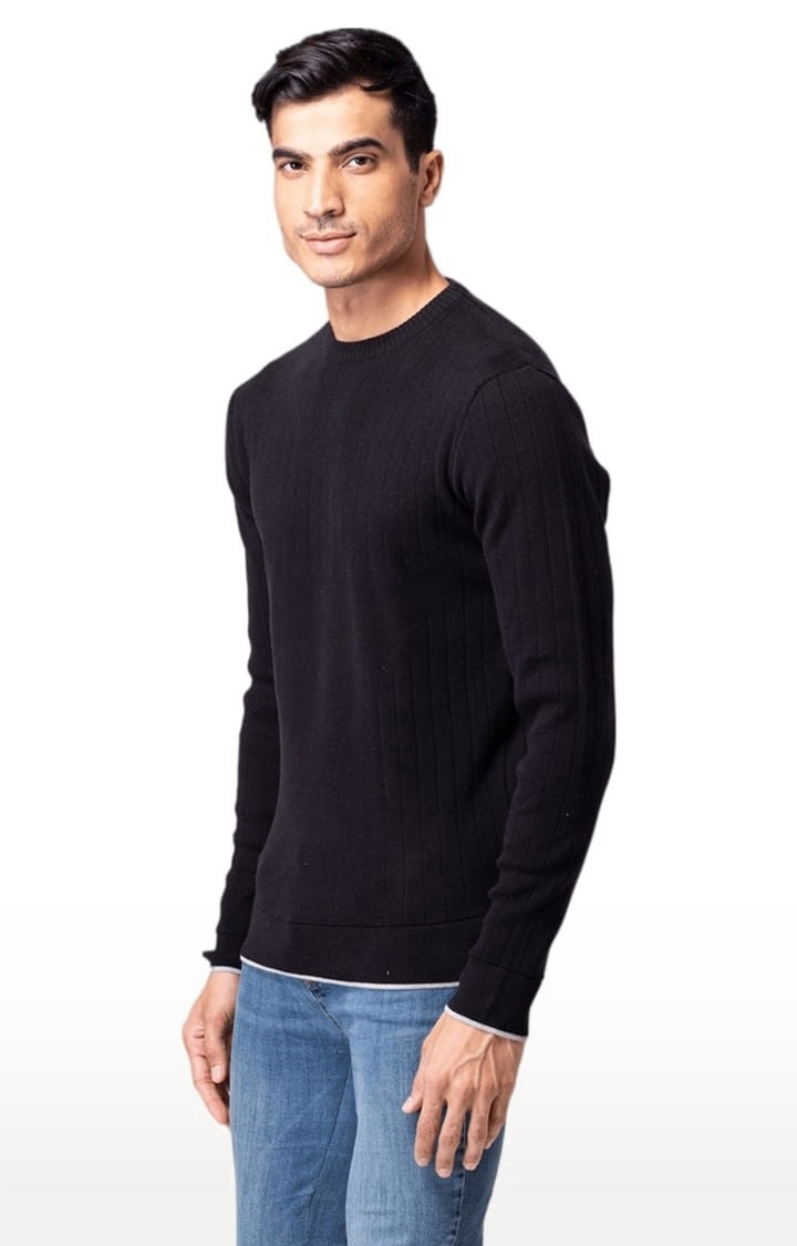 Allen Cooper | Men's Black Cotton Striped Sweater 2