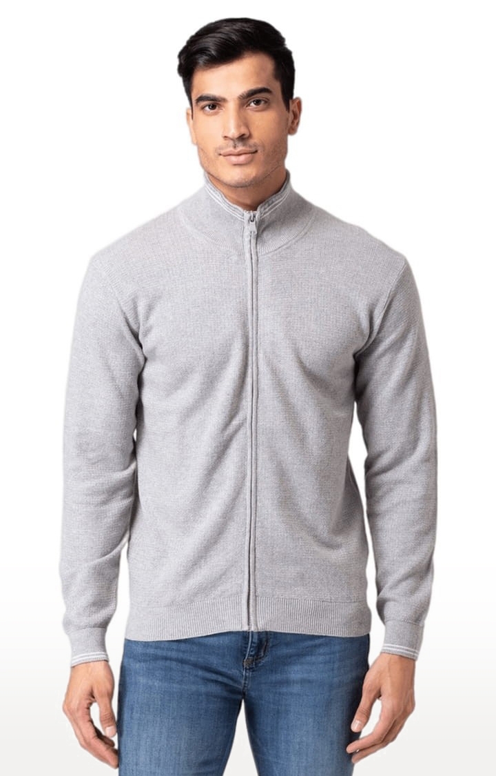 Allen Cooper | Men's Grey Cotton Solid Sweater 0