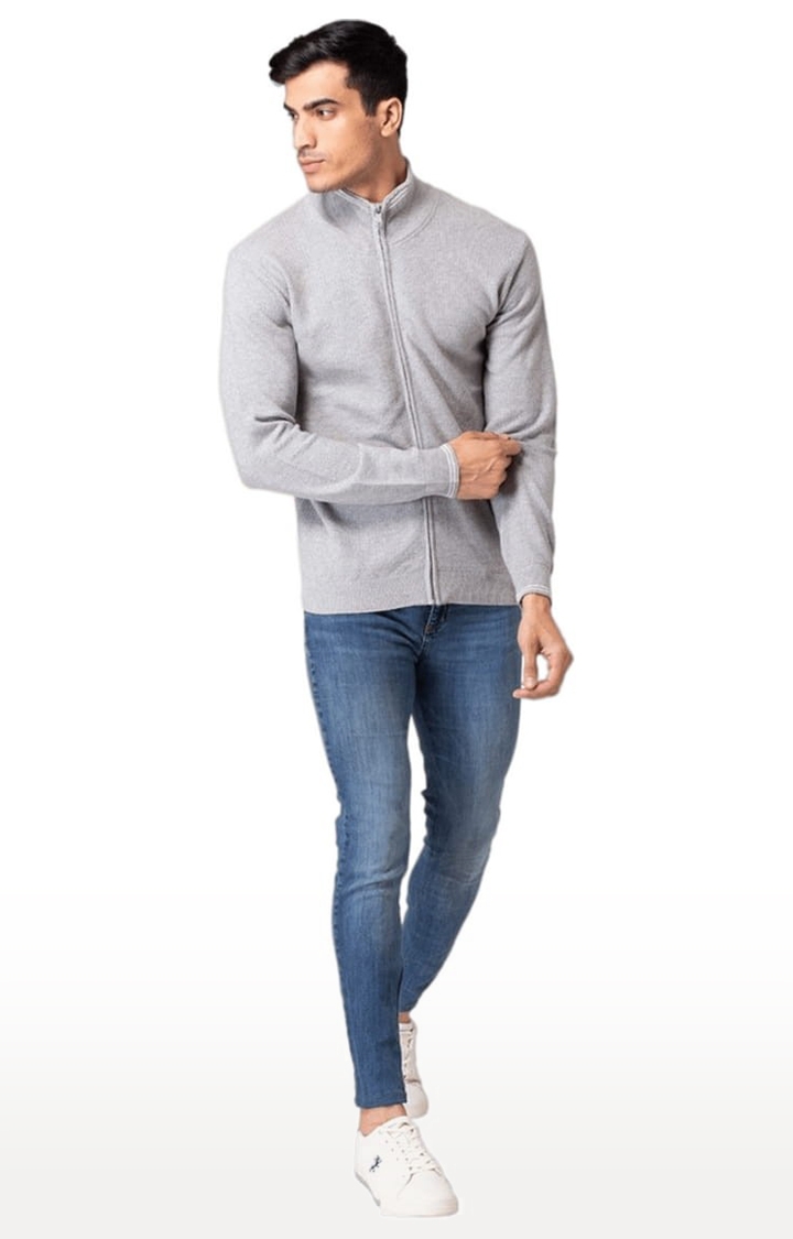 Allen Cooper | Men's Grey Cotton Solid Sweater 1