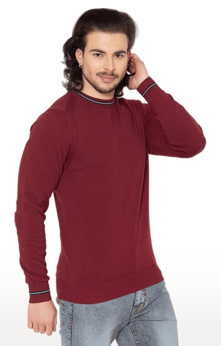 Allen Cooper | Men's Maroon-Melange Textured Cotton Solid Sweater 2