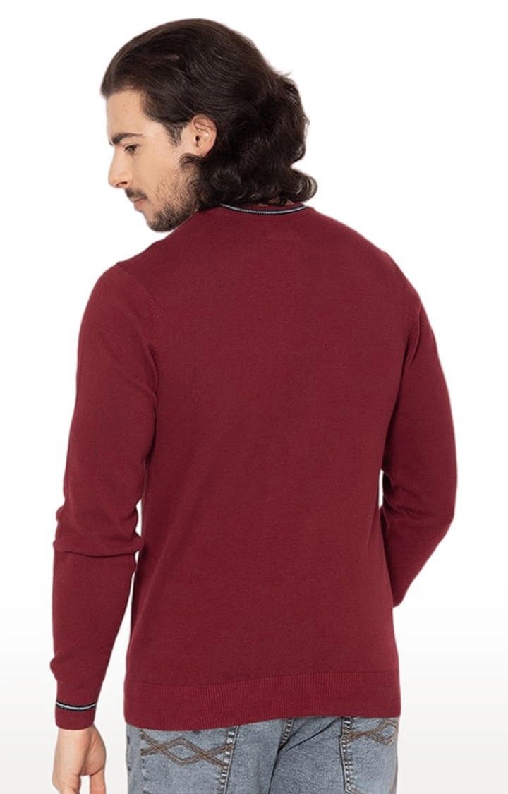 Allen Cooper | Men's Maroon-Melange Textured Cotton Solid Sweater 3