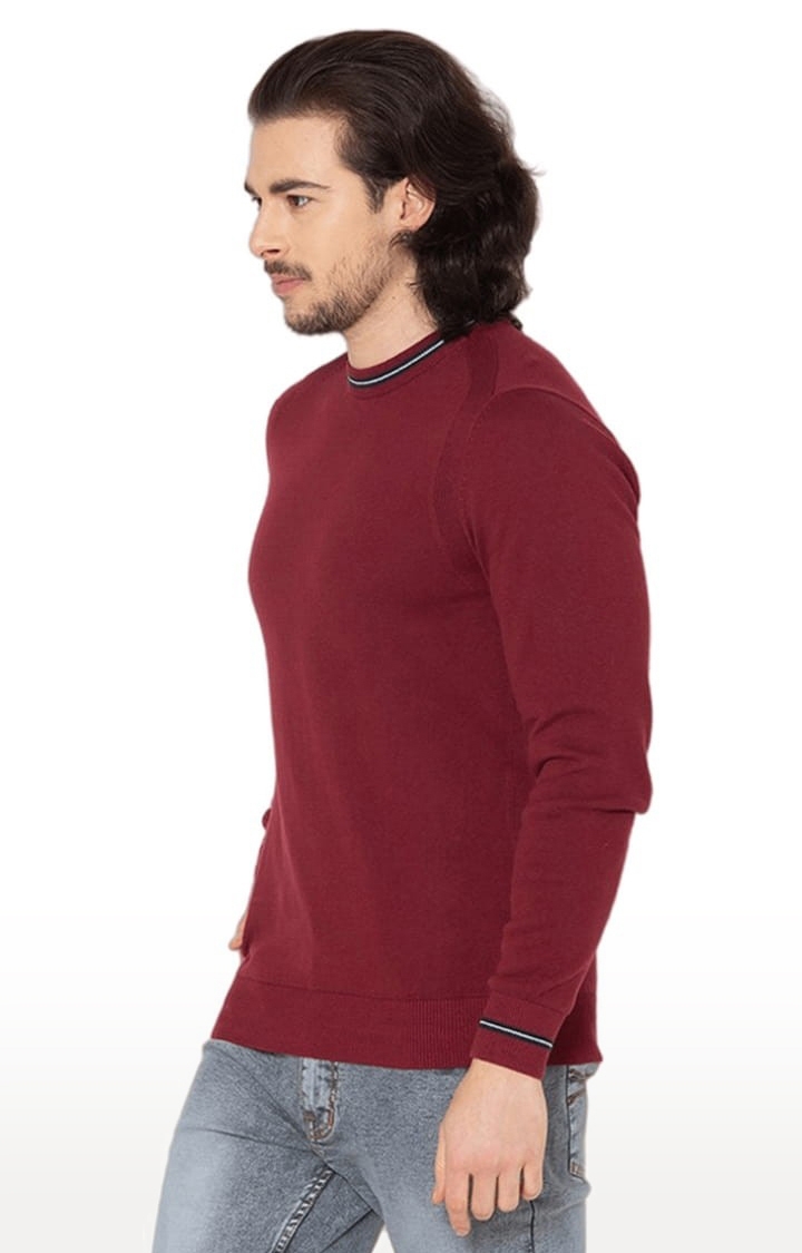 Allen Cooper | Men's Maroon-Melange Textured Cotton Solid Sweater 1