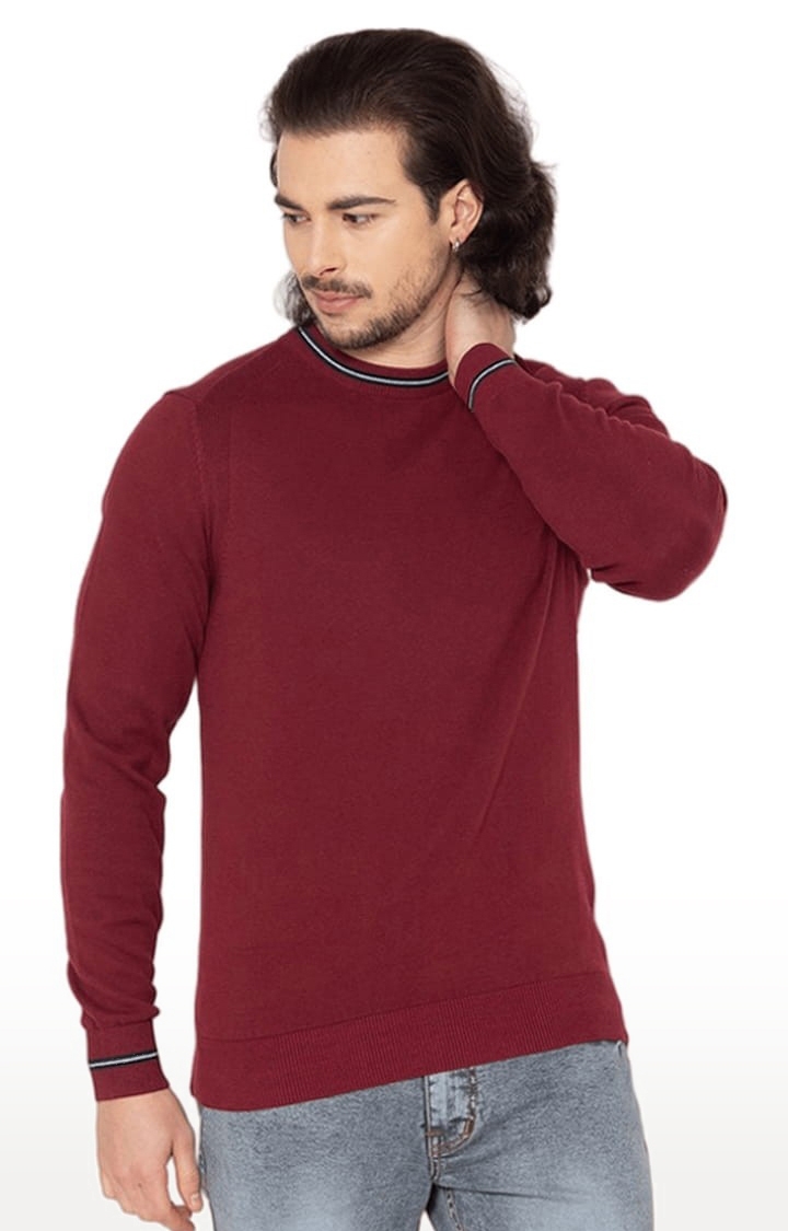 Allen Cooper | Men's Maroon-Melange Textured Cotton Solid Sweater 0