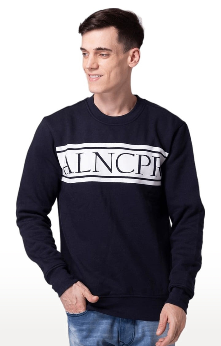 Allen Cooper | Men's Navy Blue Cotton Typographic Printed Sweatshirt 0