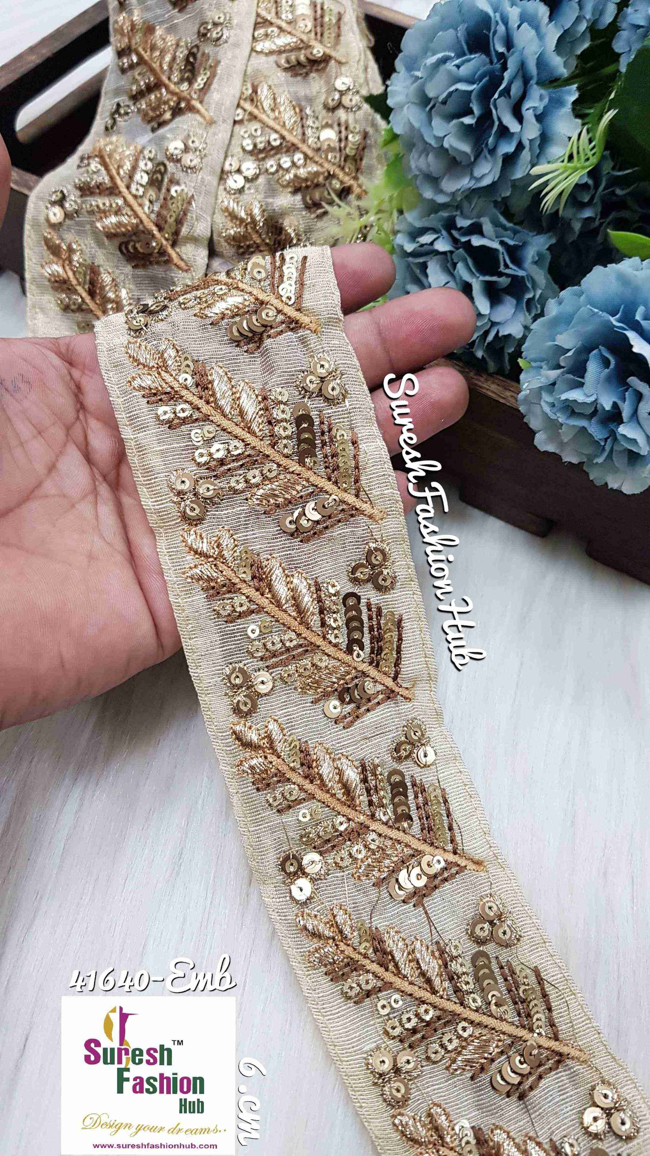Leafy Cascade Antique Gold Sequence And Zari Embroidery Laces