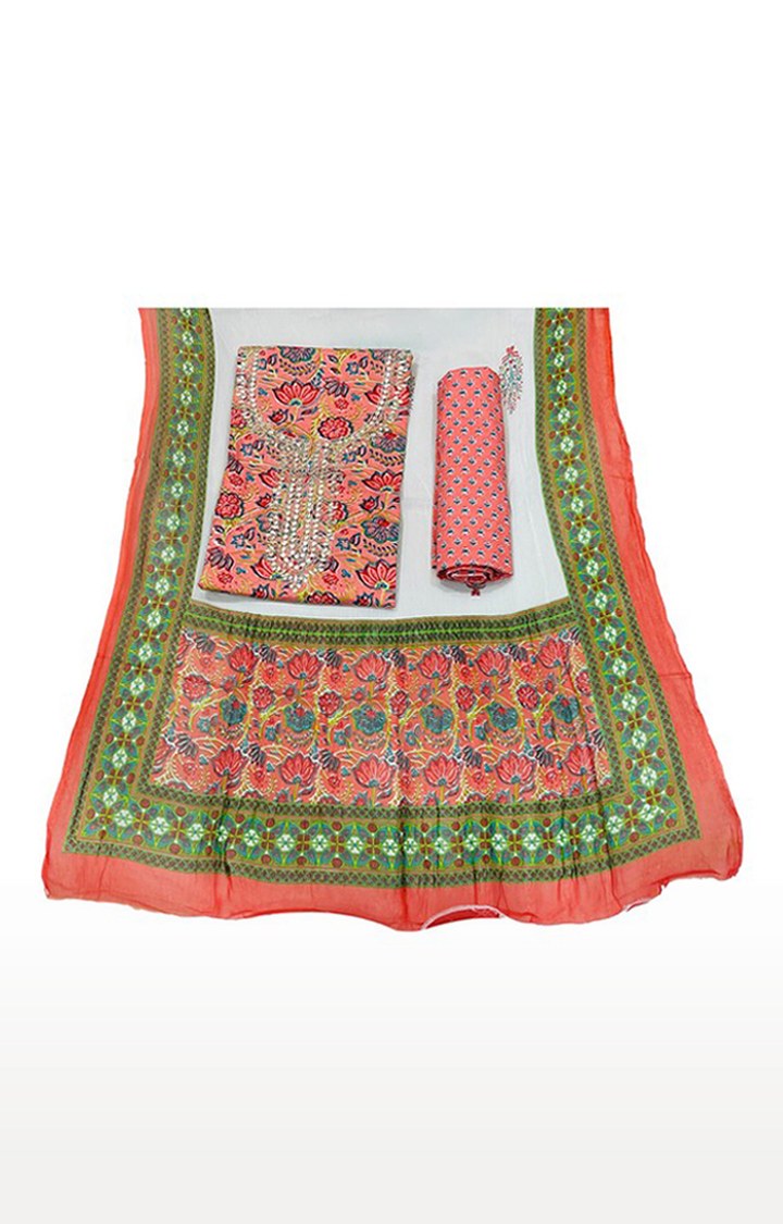 Peach Gota Patti Dress Material With Chiffon Dupatta