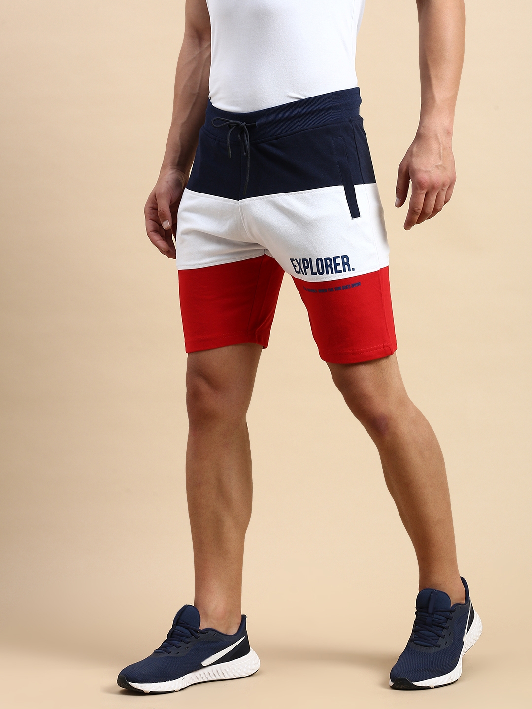Showoff | SHOWOFF Men's Knee Length Colourblocked Navy Blue Mid-Rise Regular Shorts 1