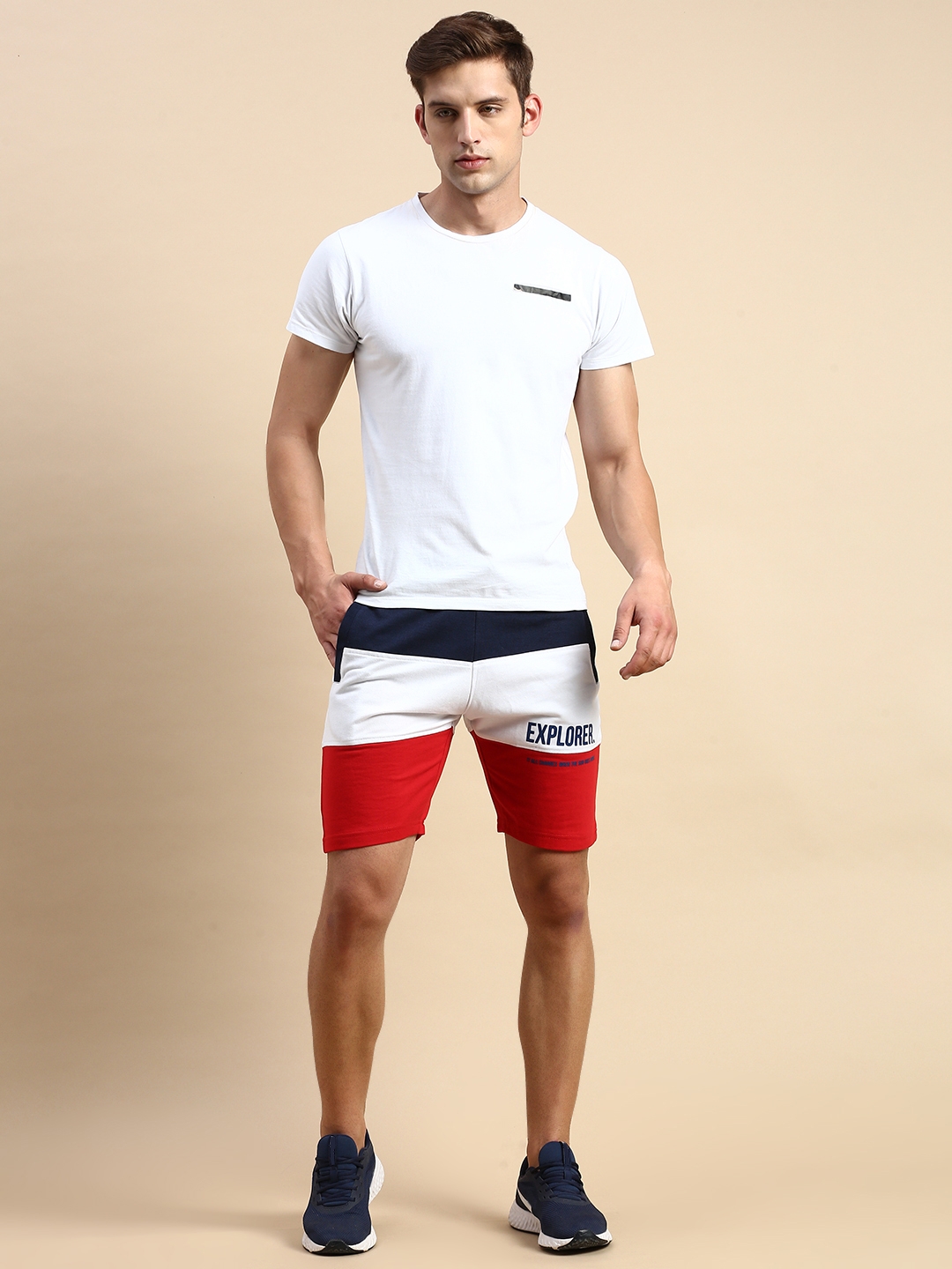 Showoff | SHOWOFF Men's Knee Length Colourblocked Navy Blue Mid-Rise Regular Shorts 3
