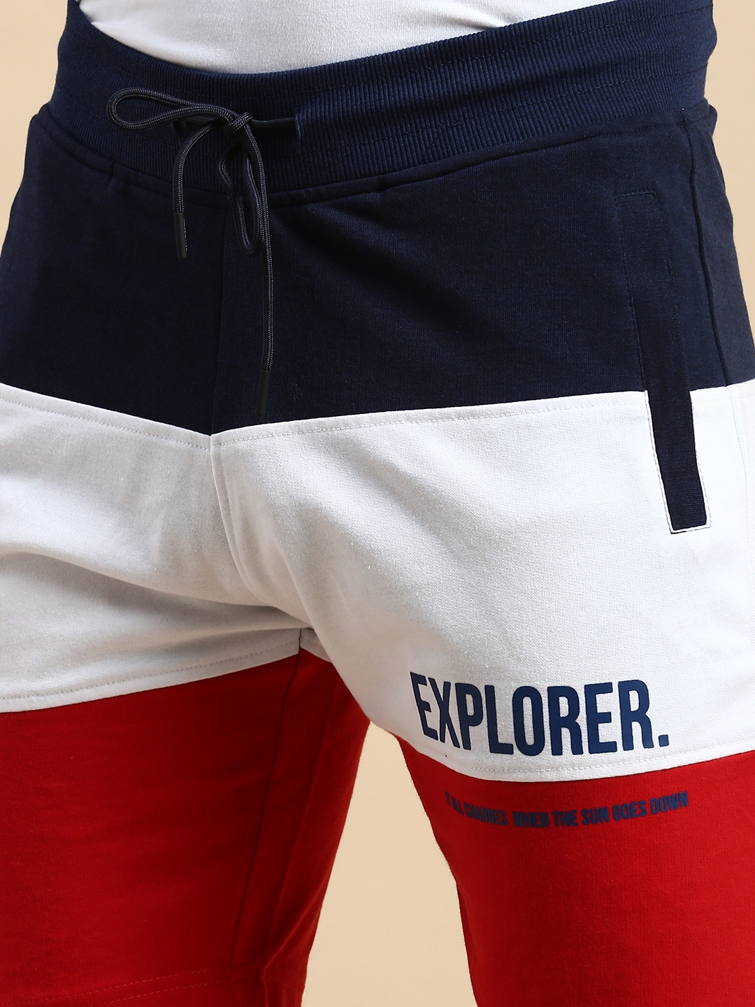 Showoff | SHOWOFF Men's Knee Length Colourblocked Navy Blue Mid-Rise Regular Shorts 4