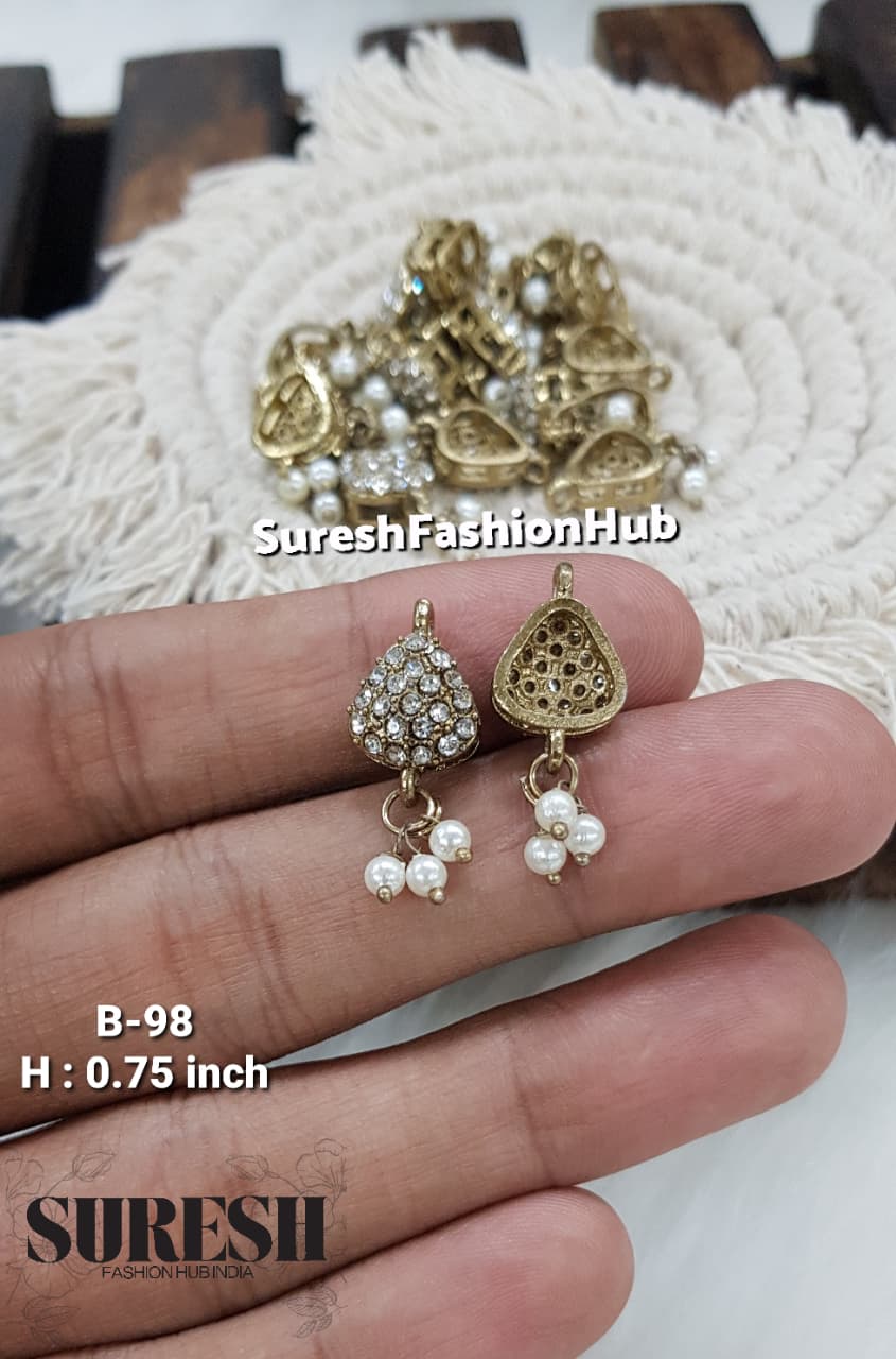 Antique Leaf Rhinestone Pearl Hanging Shank Button – B-98