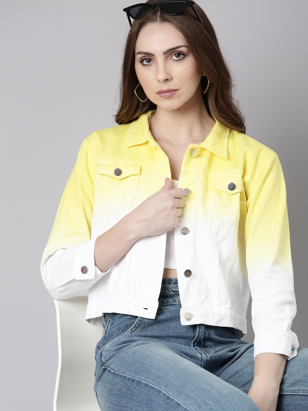 VOXATI Yellow Regular Fit Shirt Collar Denim Jacket