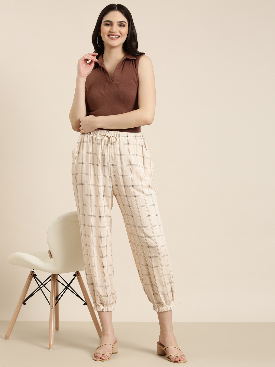 Womens checked joggers outlet