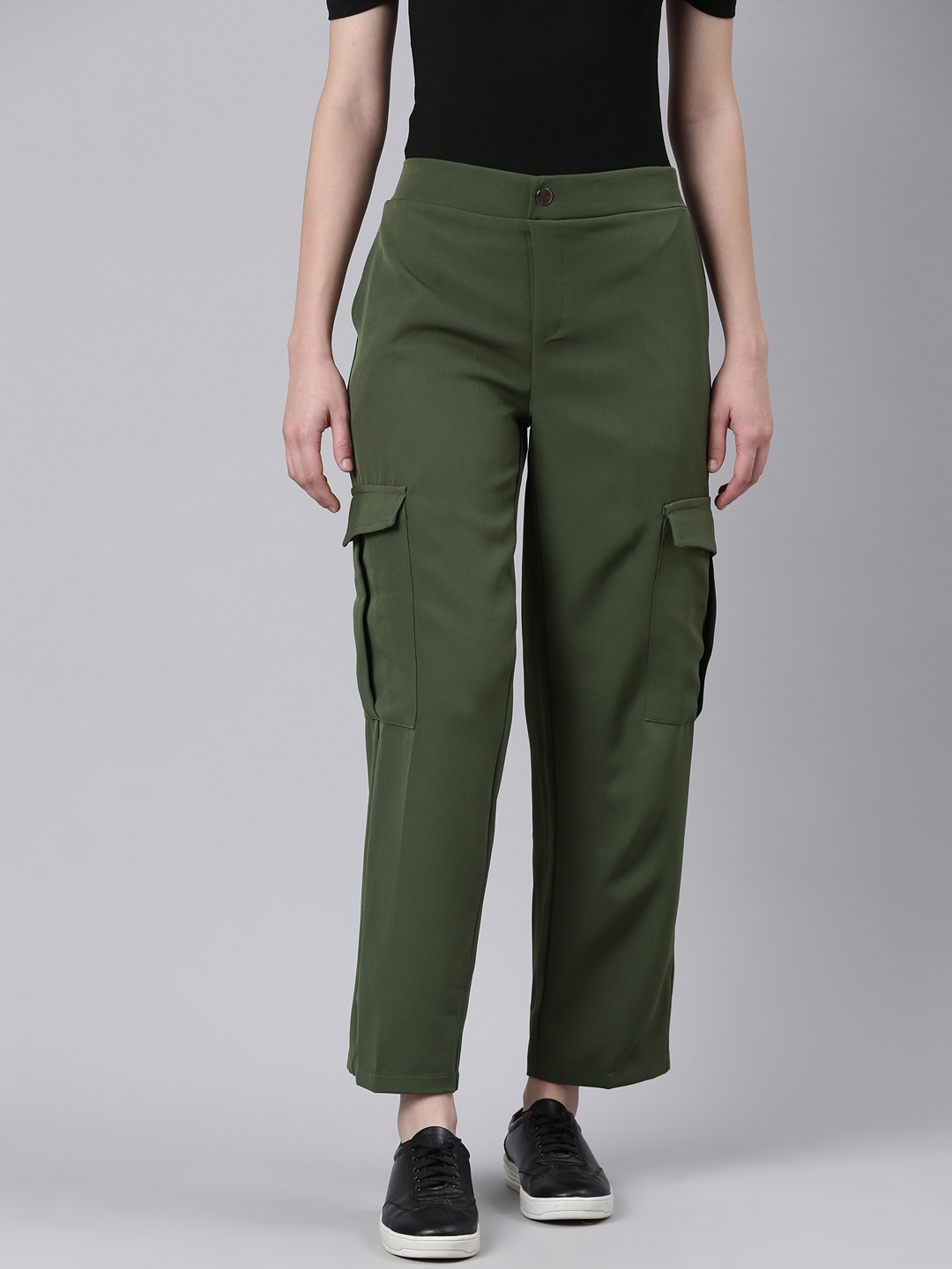 Buy The Label Life Women Olive Green Solid Cargos Trousers - Trousers for  Women 20404736 | Myntra