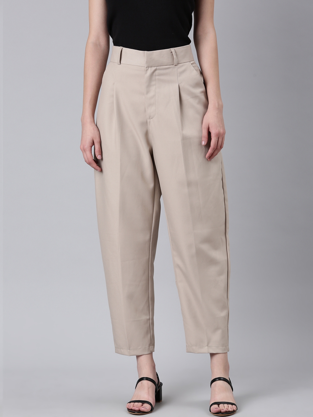 Taupe Cotton Stretch Crop Trousers | Cordings US
