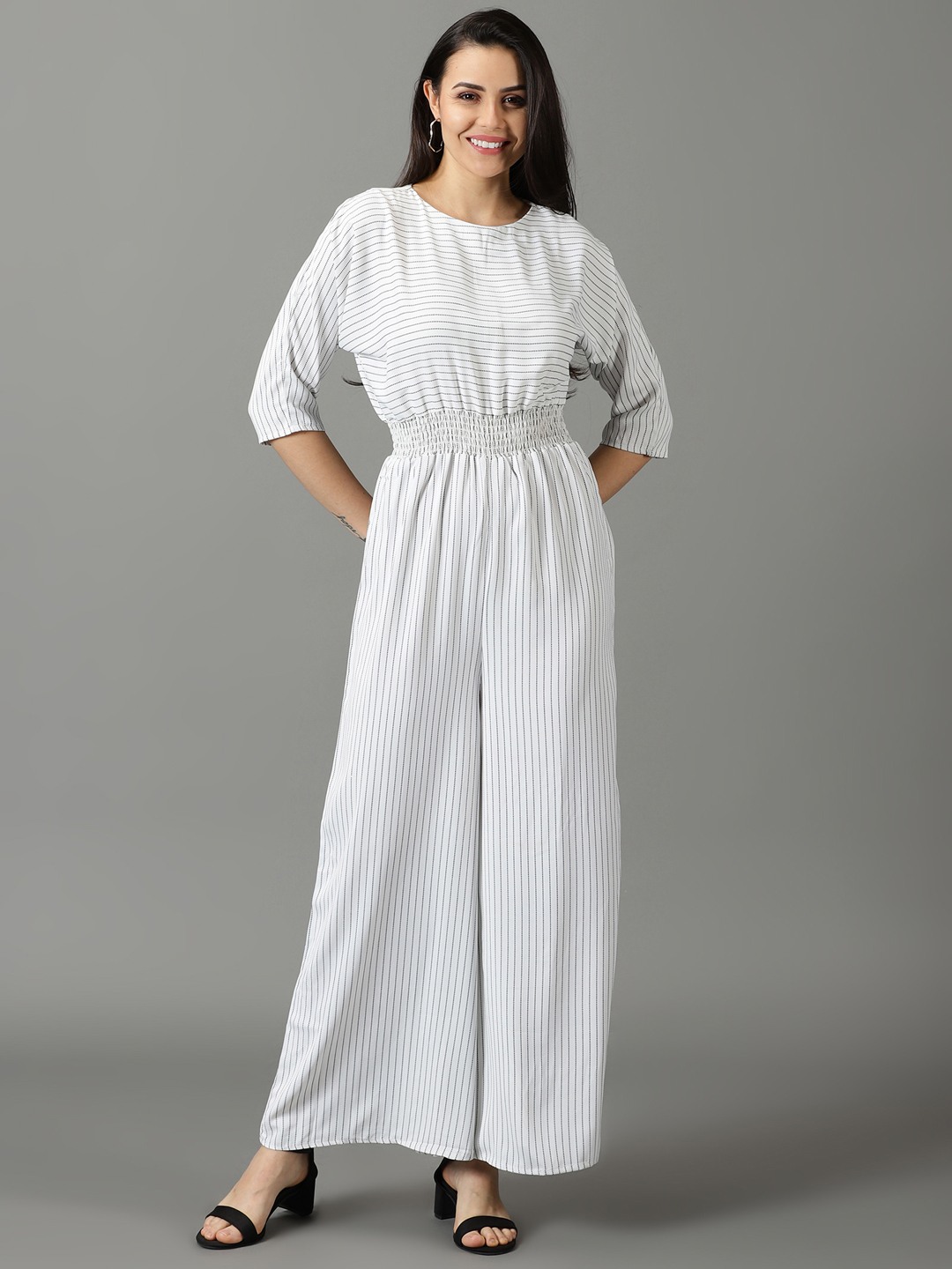 Round neck cheap striped jumpsuit