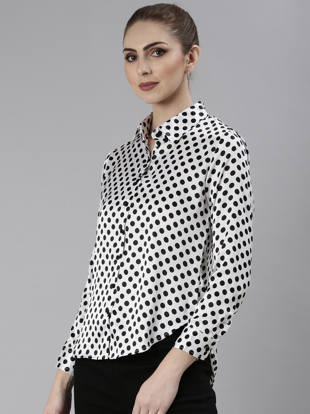 White polka dot shirt womens top