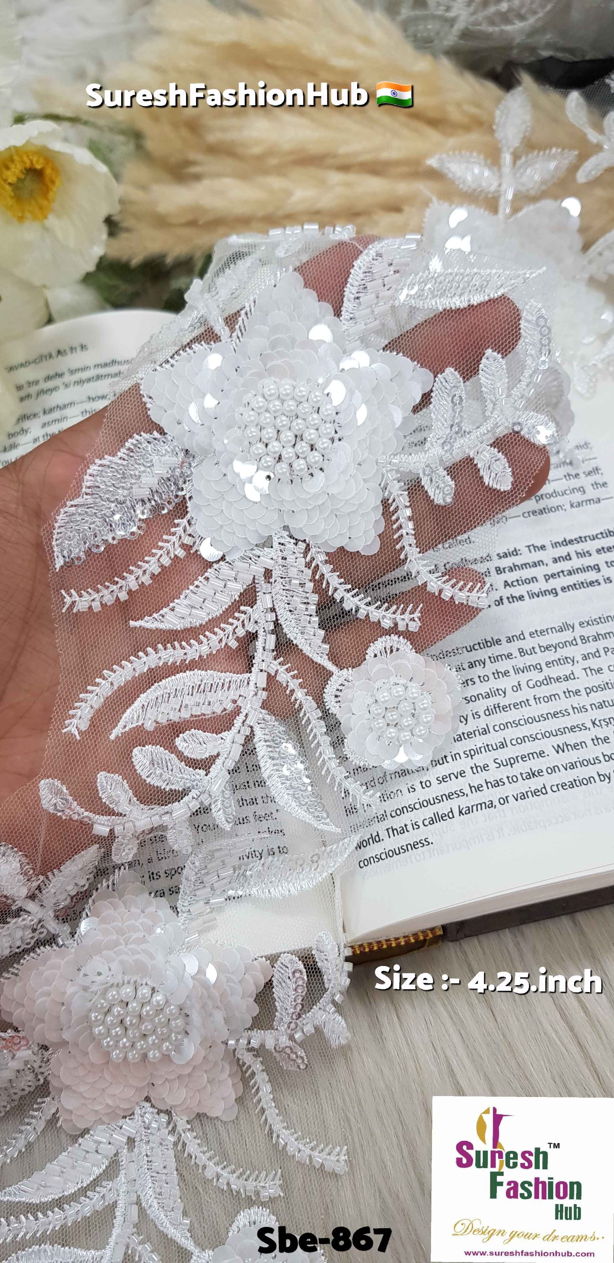 White Floral Bead Lace