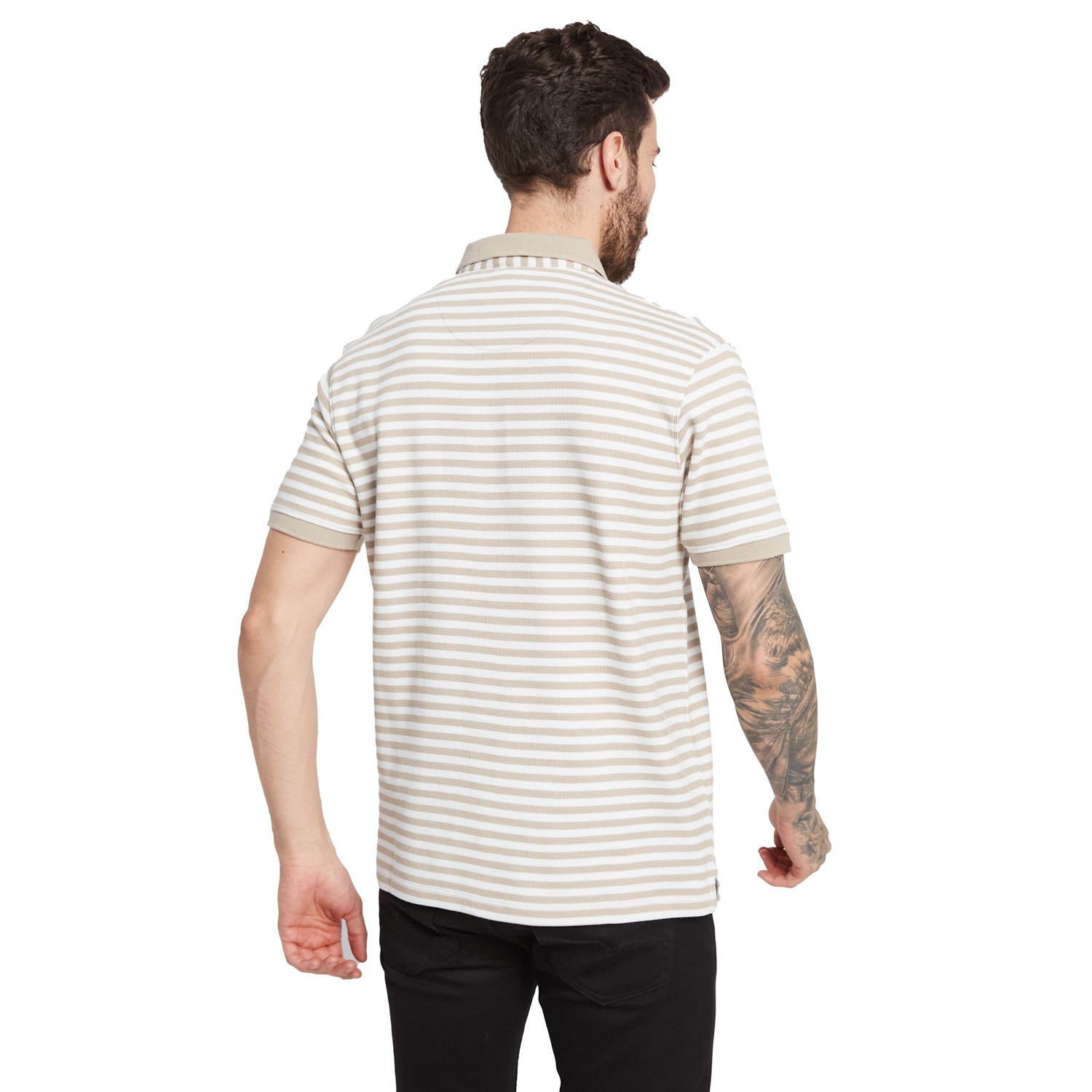 Octave Men Striped Polo Collar Monochrome Pockets T-Shirt