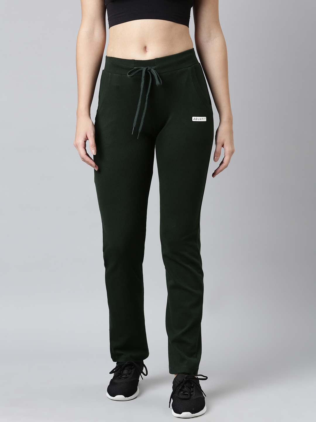 SHOWOFF Women's Solid Slim Fit Green Track Pant