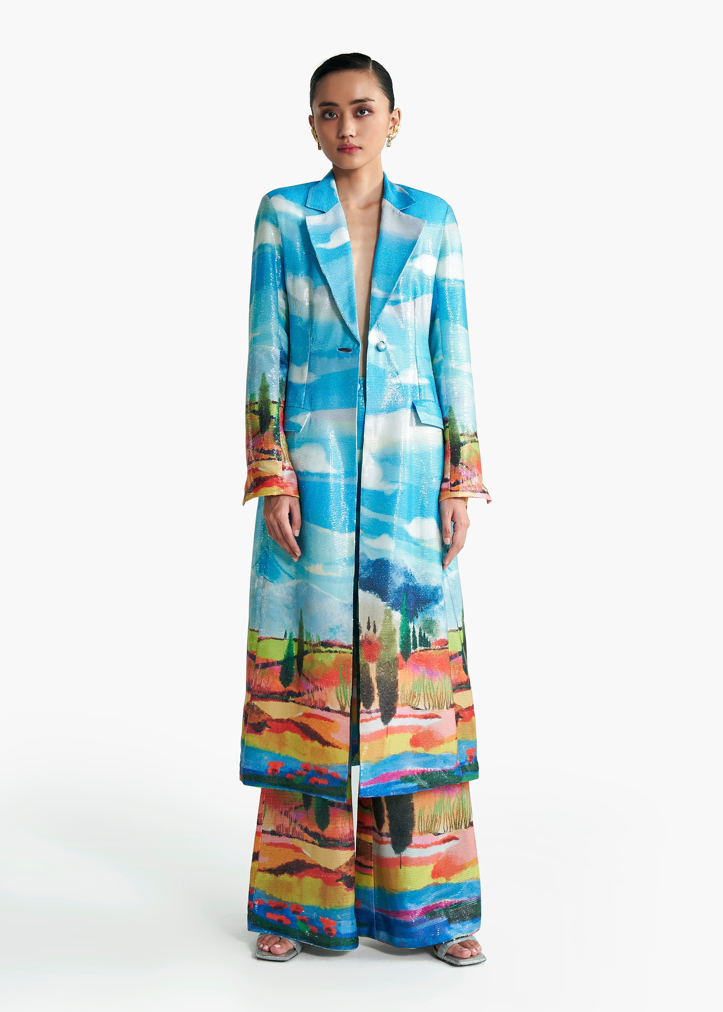Women's Multi colour Print Day Sequin embroidered Trench Coat