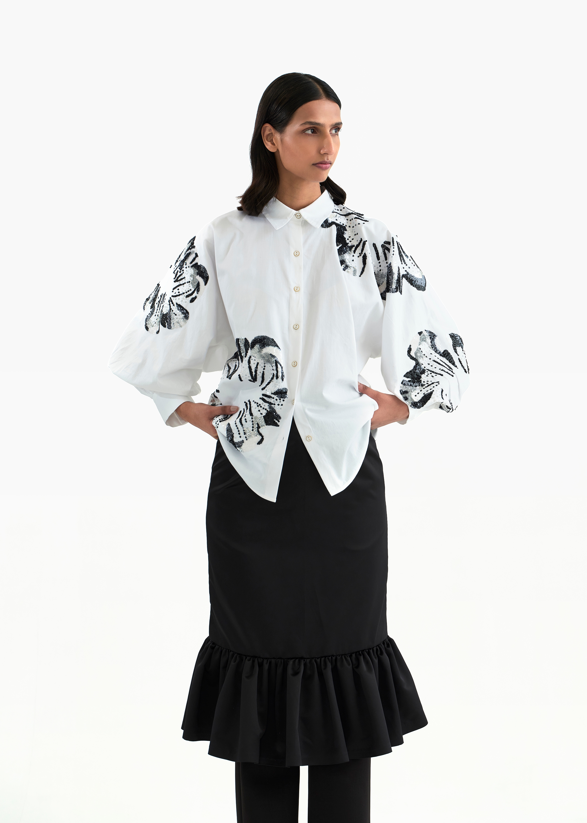 Women's white Egyptian giza cotton embroidered Kimono shirt