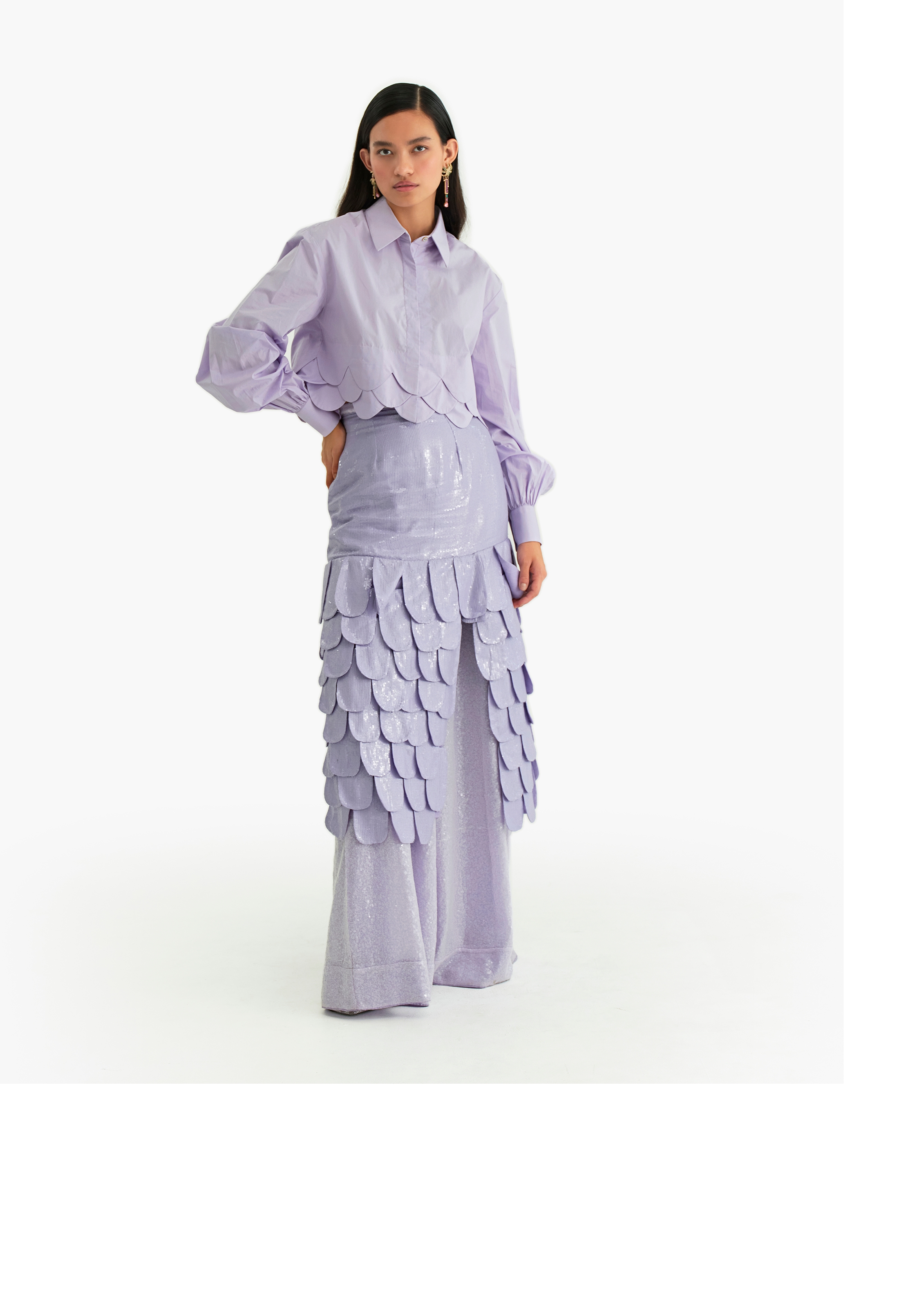 Women's Lilac cotton Poplin scalloped Crop shirt
