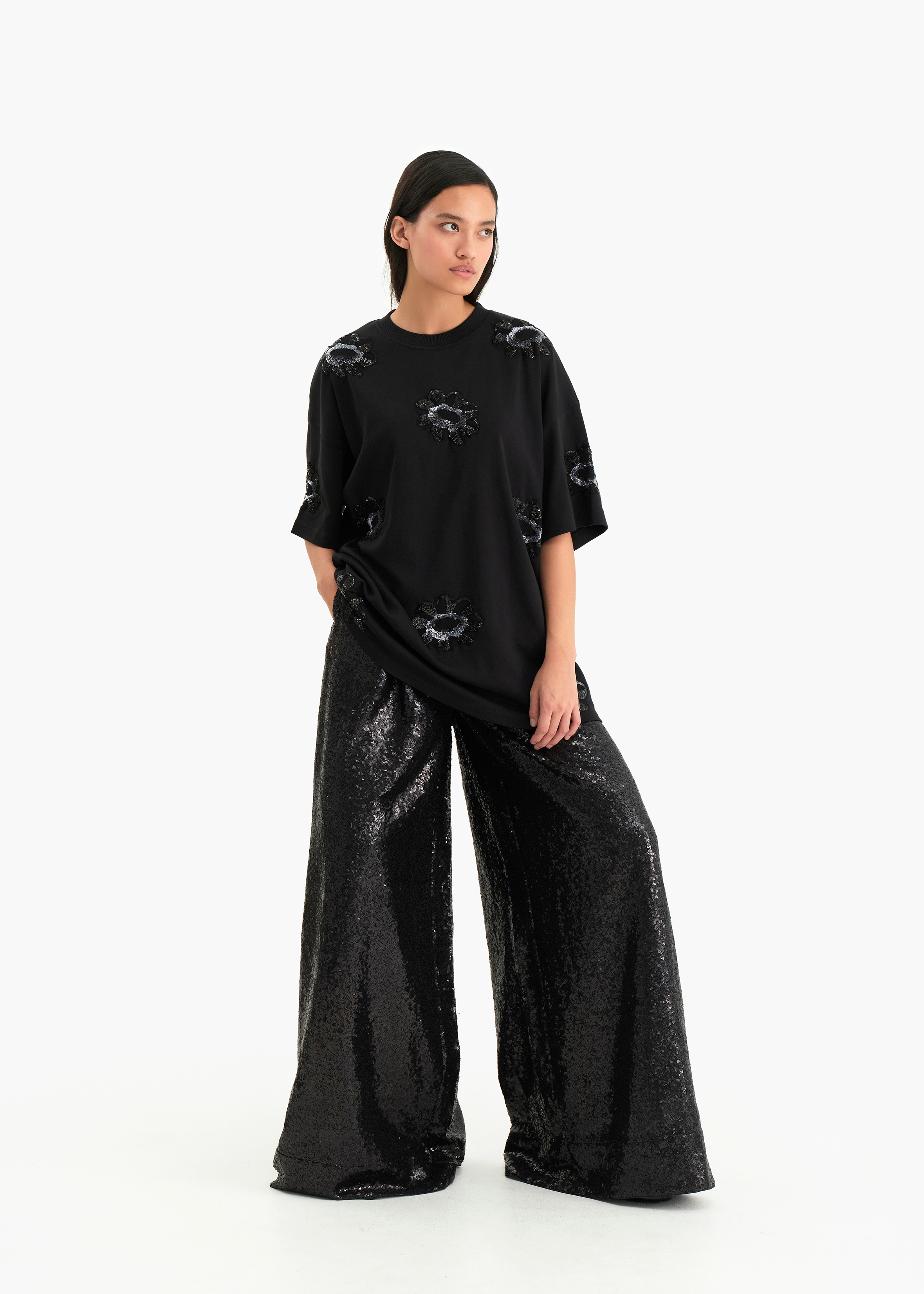 Flared sequined trouser