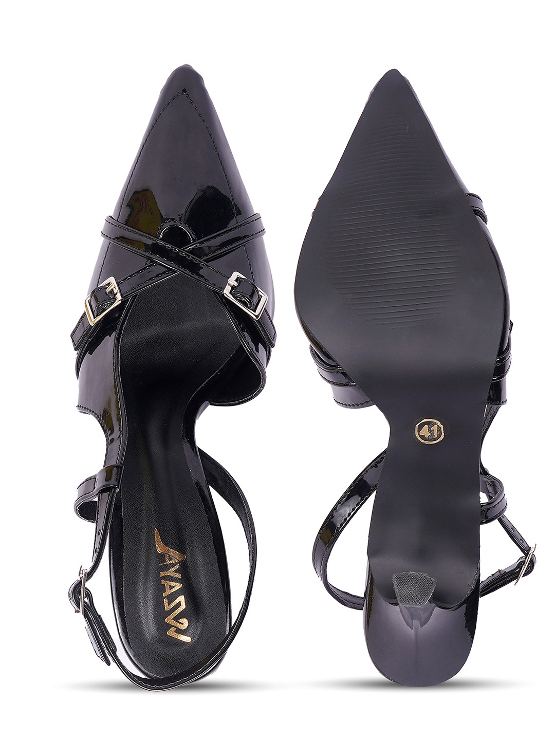 Women Pointed Buckle details backstrap heels
