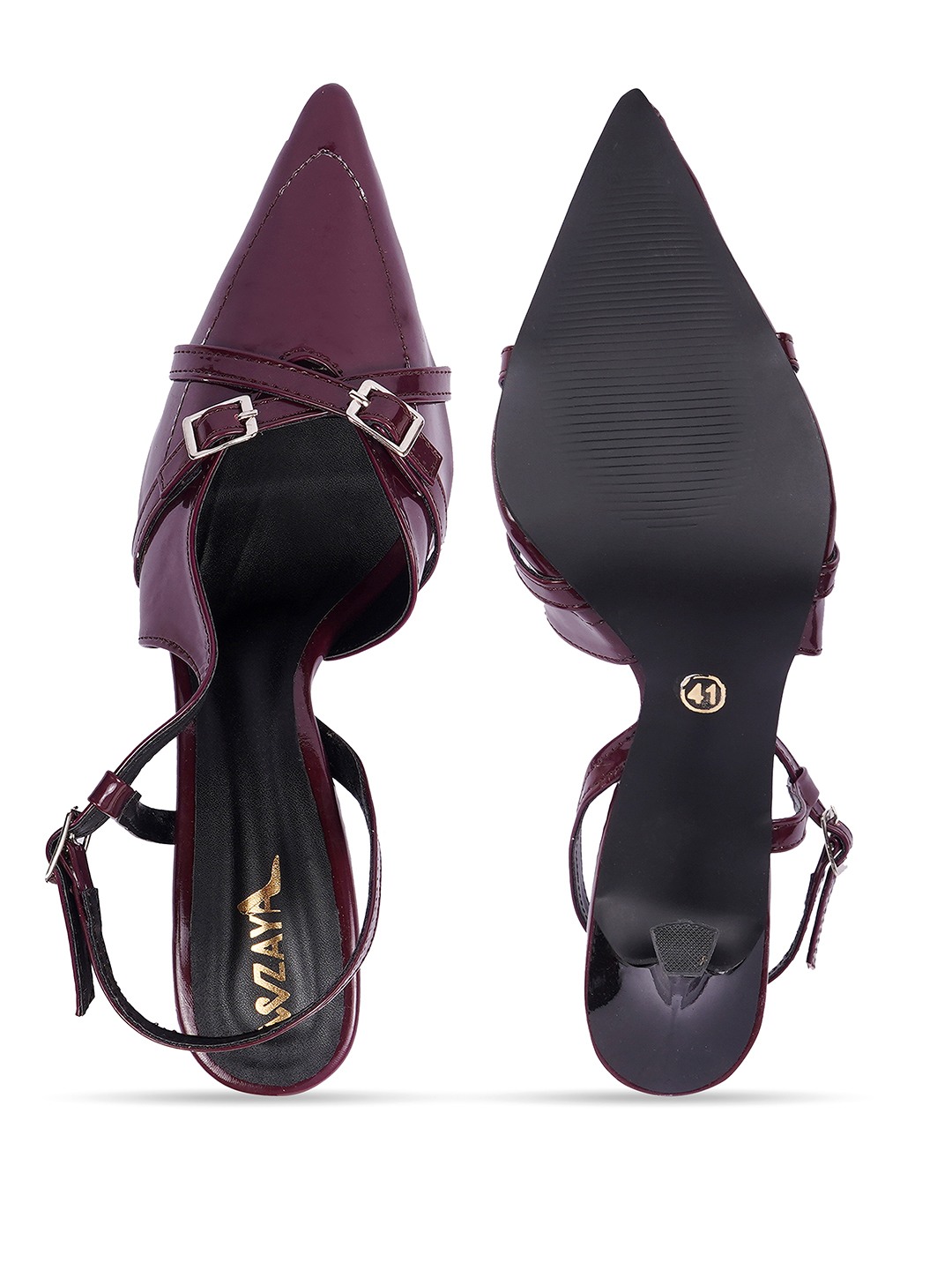 Women Pointed Buckle details backstrap heels