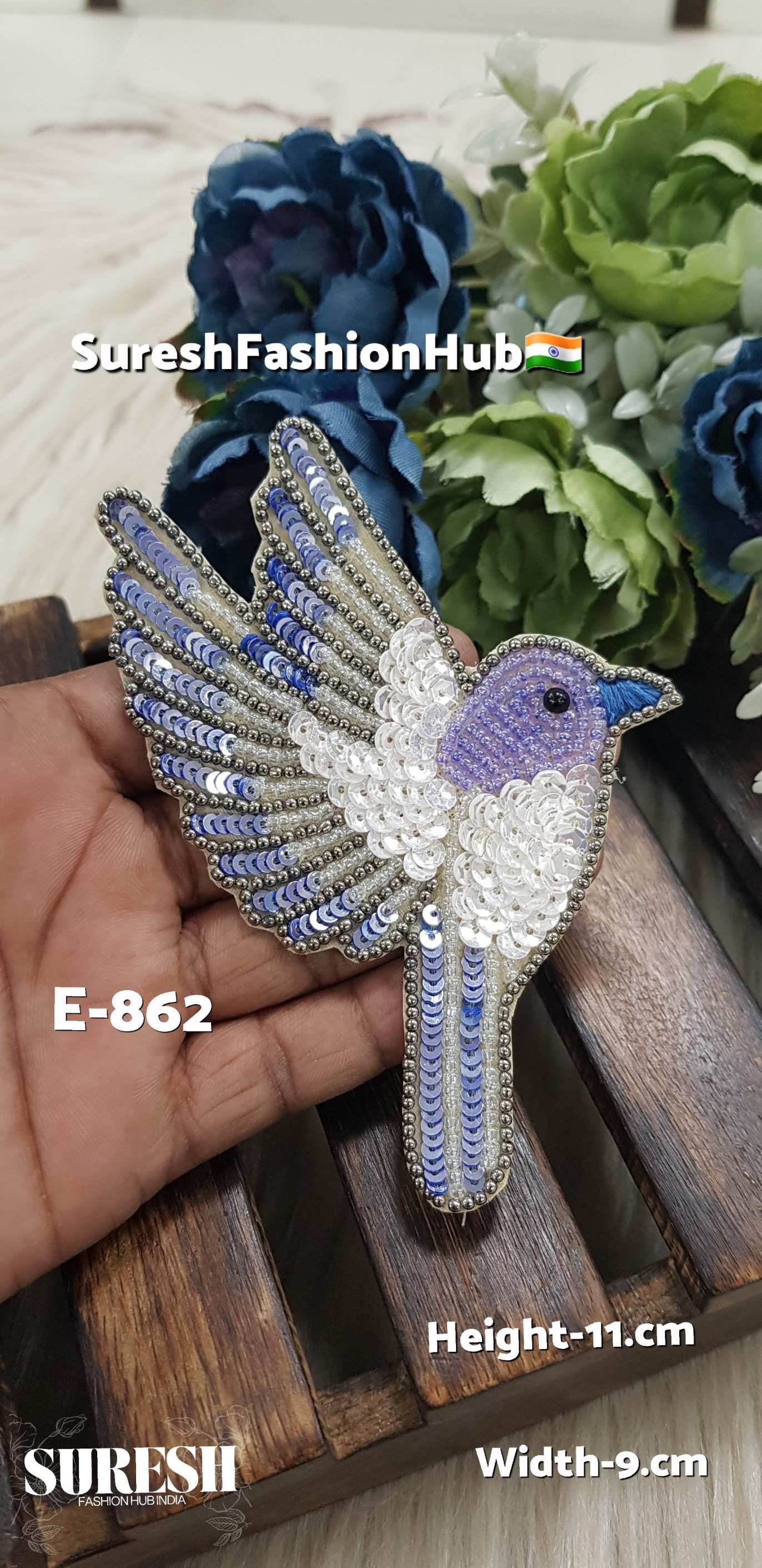 Right Side Facing Light Purple Blue + White Dove Patch