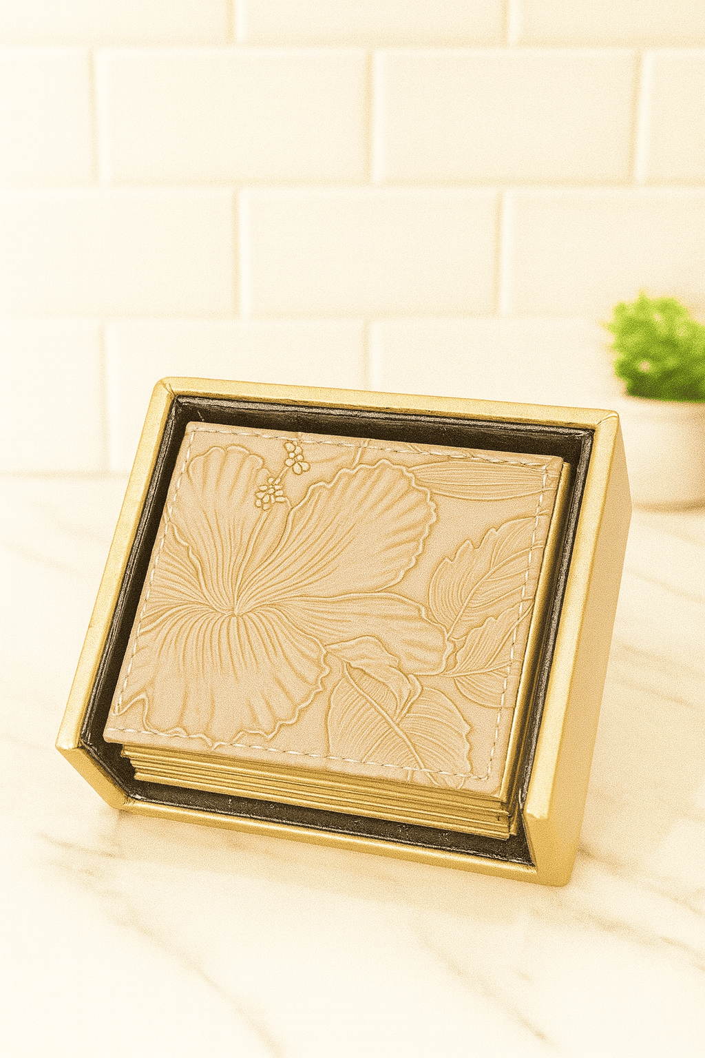 Laxmi Household Wooden Coster Leather Coaster