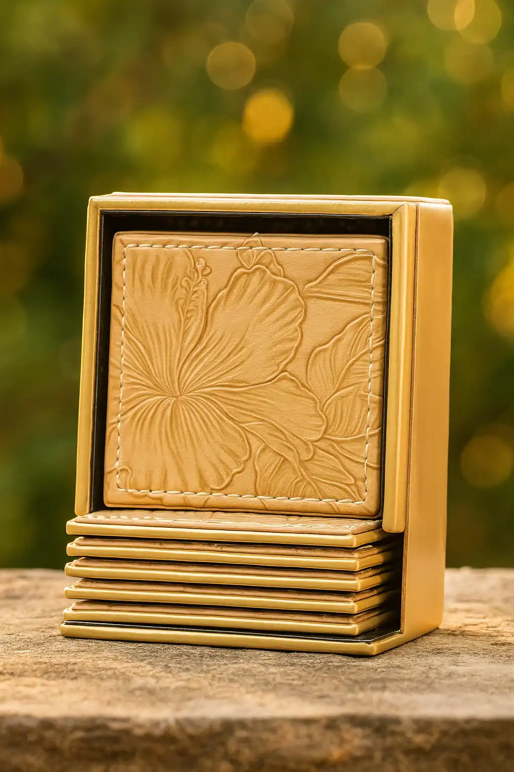 Laxmi Household Wooden Coster Leather Coaster