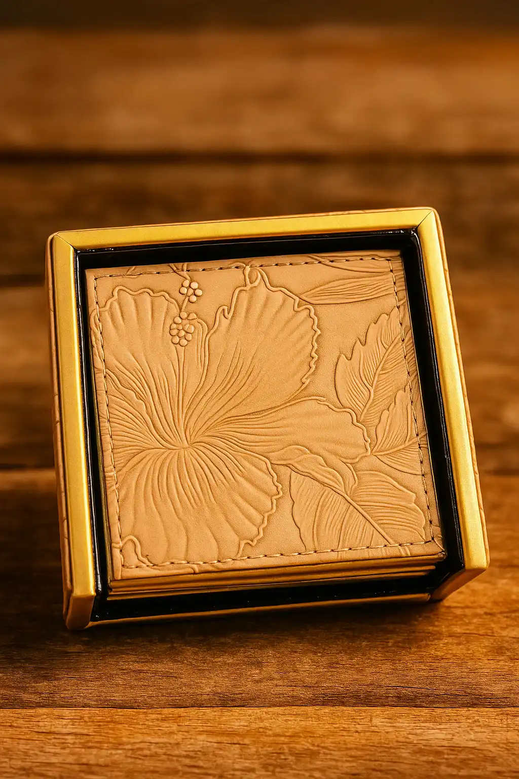 Laxmi Household Wooden Coster Leather Coaster
