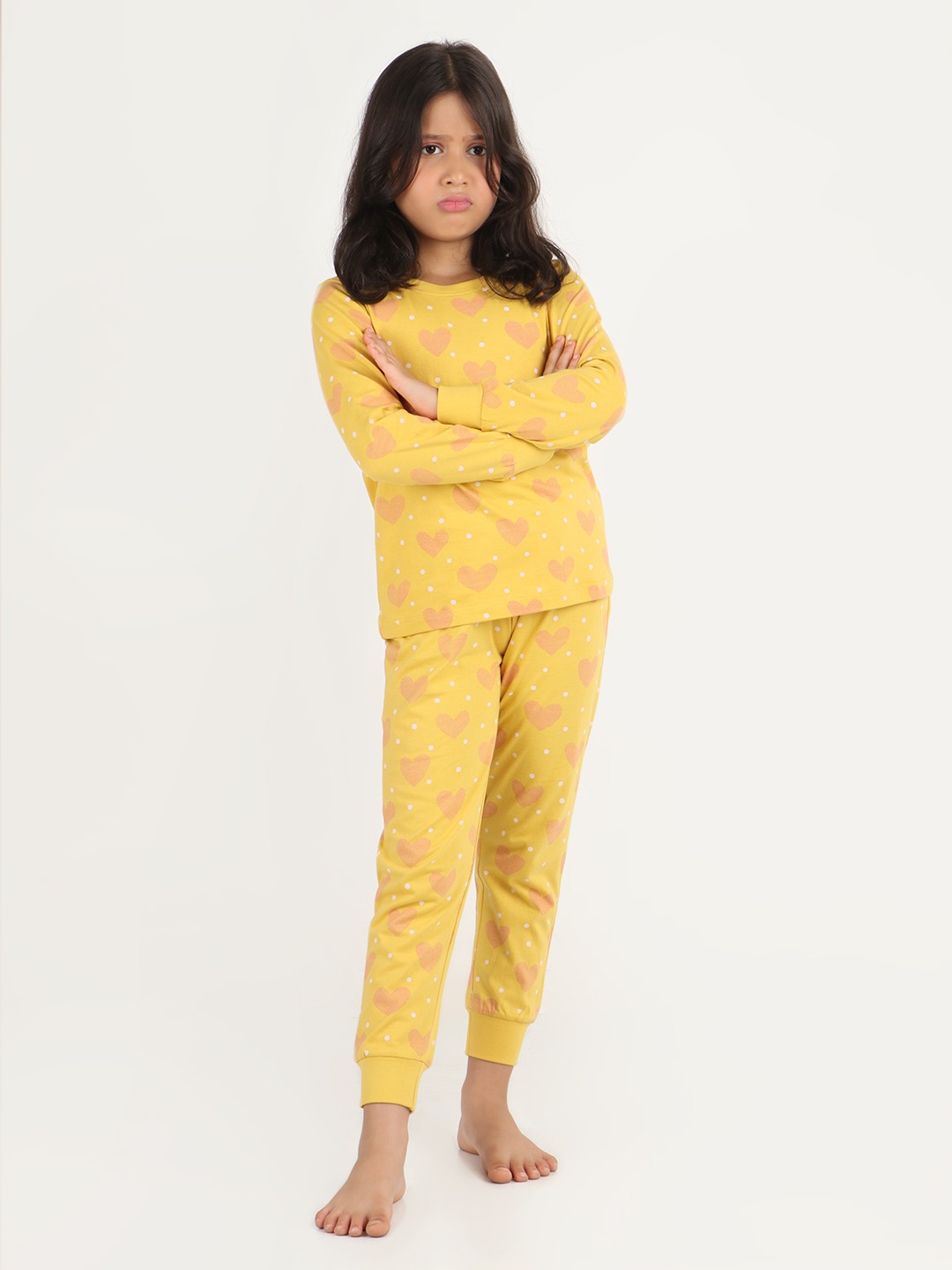 Girls 2 piece printed jogger lounge set- Spicy Mustard