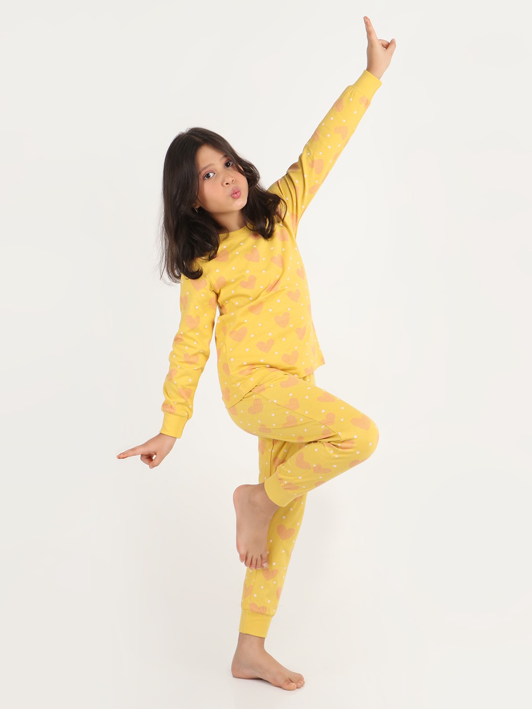 Girls 2 piece printed jogger lounge set- Spicy Mustard