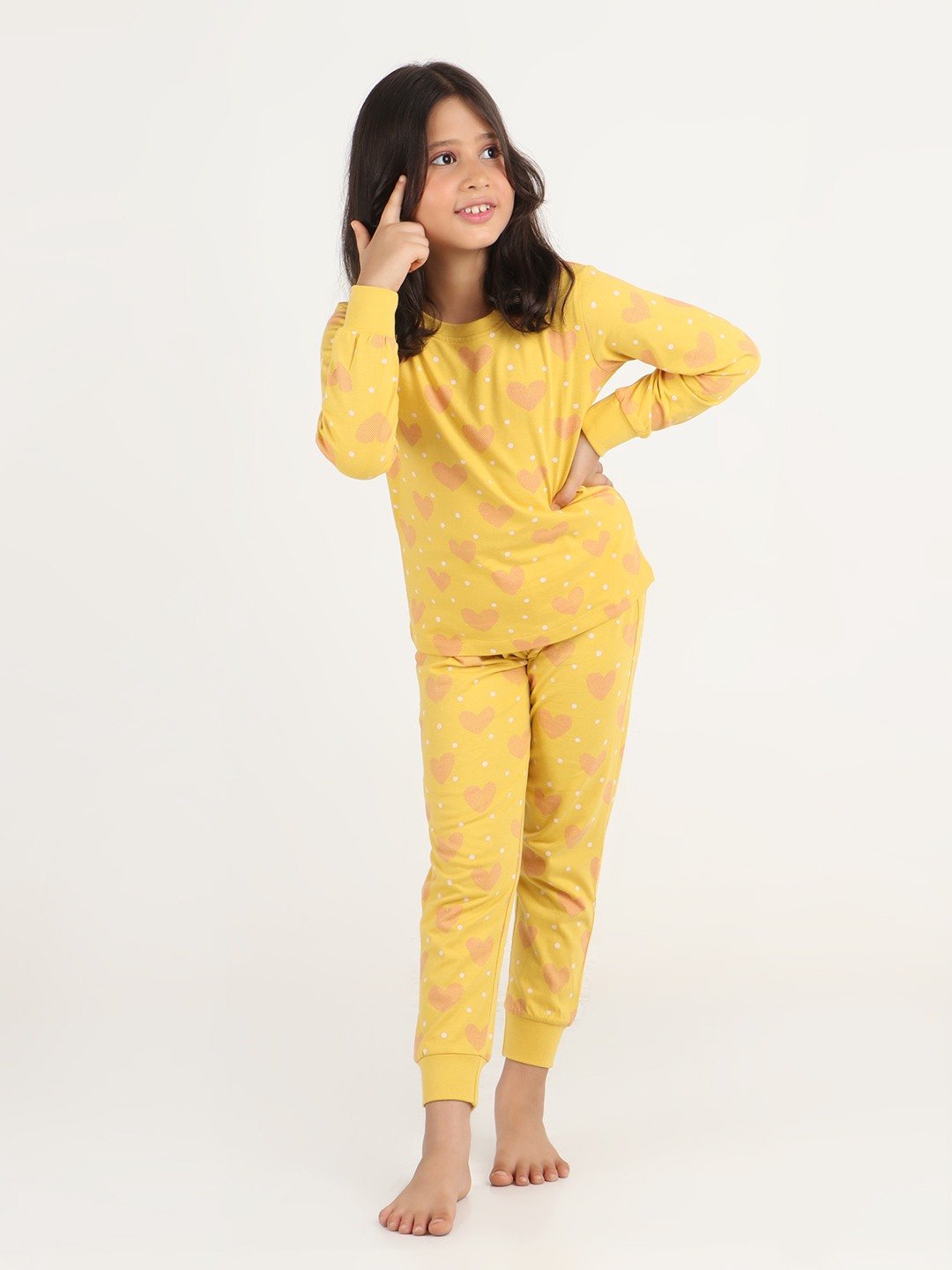 Girls 2 piece printed jogger lounge set- Spicy Mustard