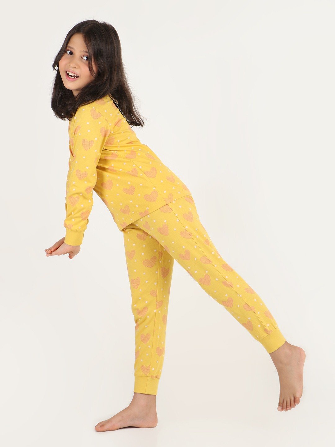 Girls 2 piece printed jogger lounge set- Spicy Mustard