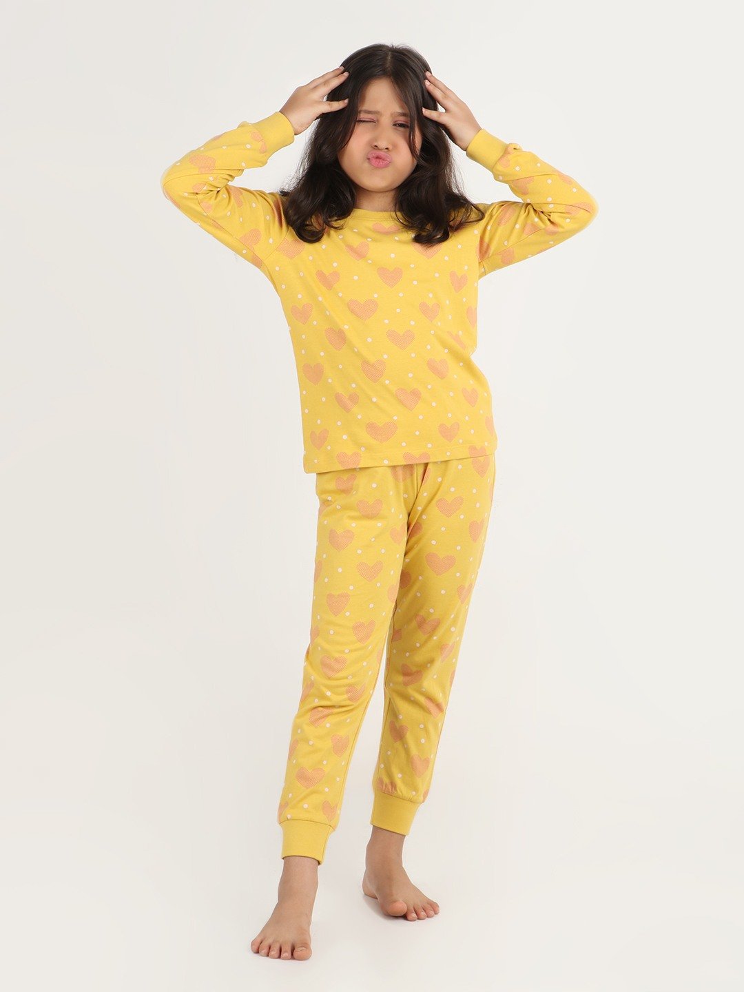 Girls 2 piece printed jogger lounge set- Spicy Mustard