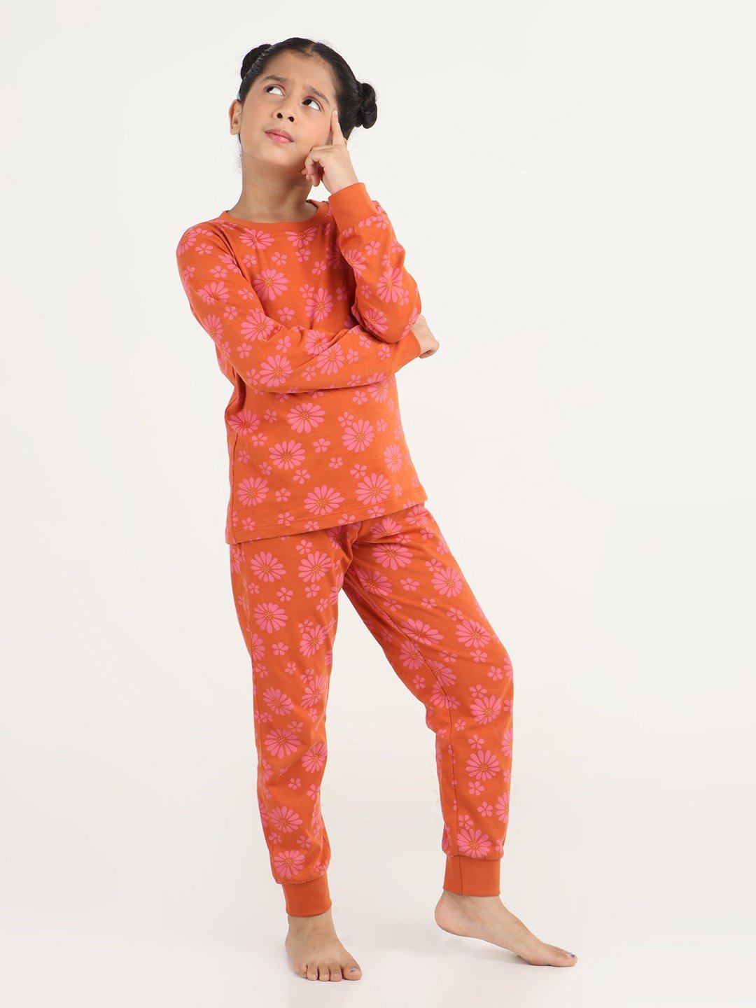 Girls 2 piece printed jogger lounge set- Base Rust
