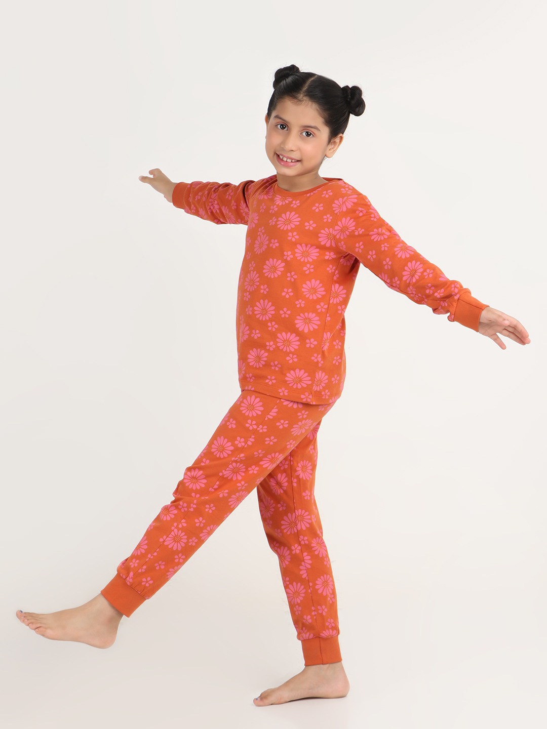 Girls 2 piece printed jogger lounge set- Base Rust