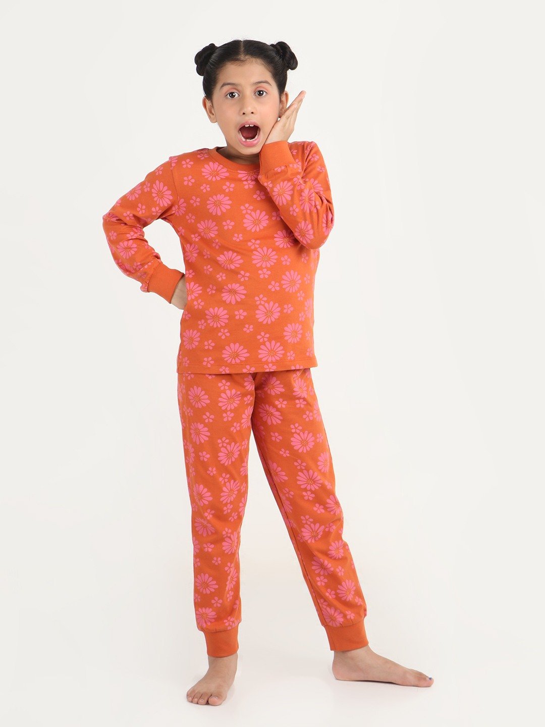 Girls 2 piece printed jogger lounge set- Base Rust