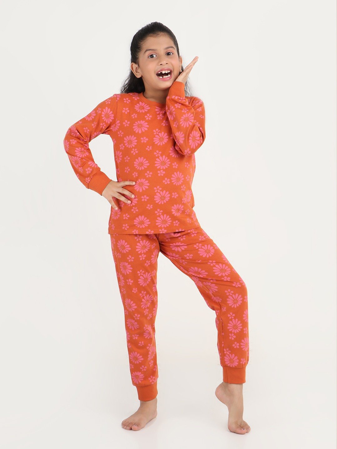 Girls 2 piece printed jogger lounge set- Base Rust